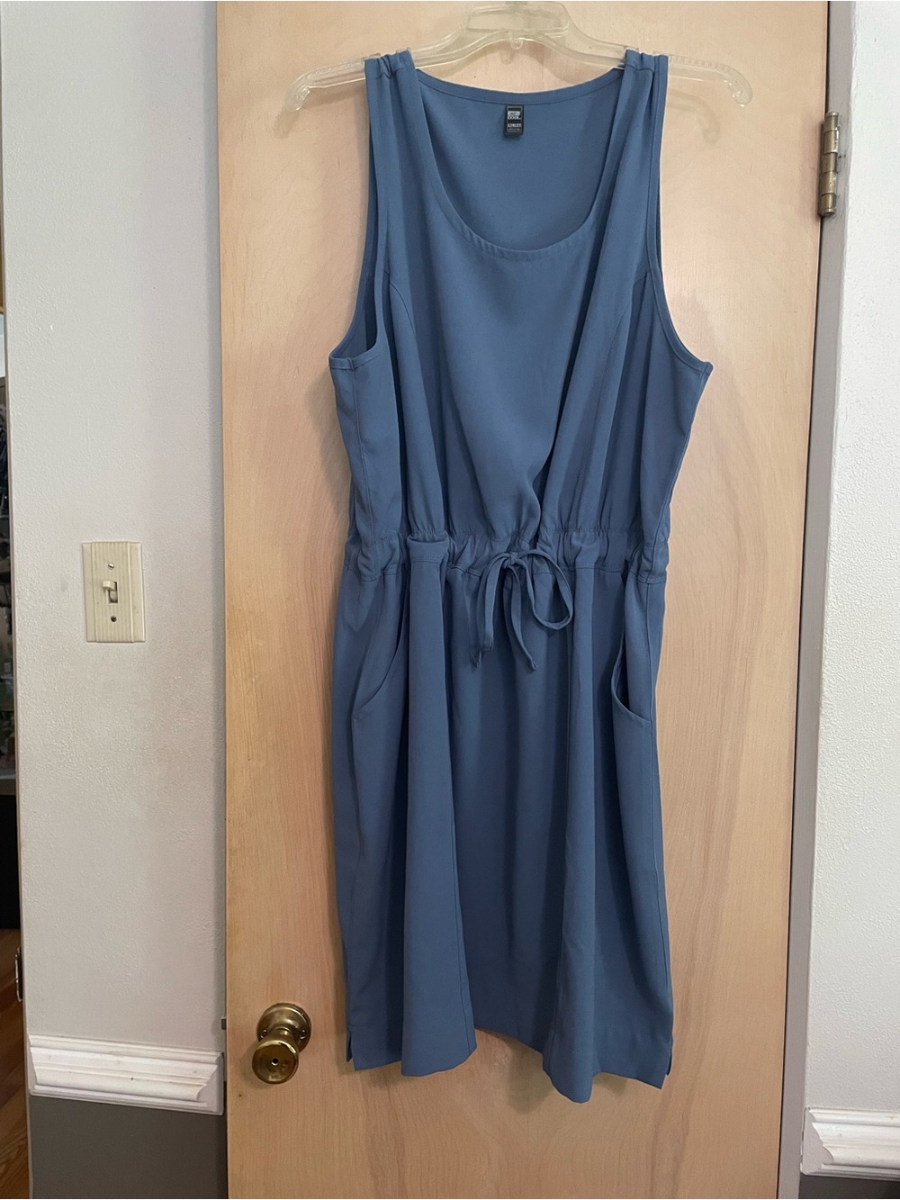 Sleeveless Blue Drawstring Waist Dress